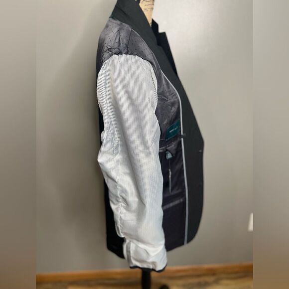 Perry Ellis slim fit pindot black suit jacket size 40 regular stretch knit - Picture 12 of 14